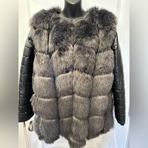 Faux Fur Jacket with Faux Leather sleeves